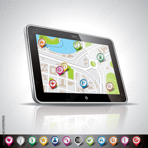 Vector: Vector illustration with 3d pda device and pointer set. Vector illustration with 3d pda device and pointer set.