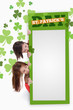 Girls holding blank green placard with patricks day text