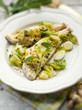 fish fillet with pistachio sage and leek