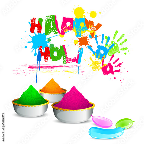 Vector: Bowl full of colorful Gulal for Holi background Bowl full of colorful Gulal for Holi background