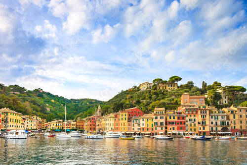 Photo: Portofino luxury village landmark, panorama view. Liguria, Italy Portofino luxury village landmark, panorama view. Liguria, Italy
