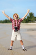 happy tourist on beach
