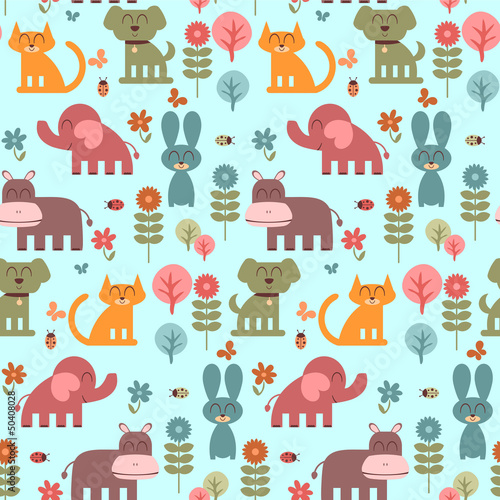 Vector: Seamless pattern with cute animals Seamless pattern with cute animals