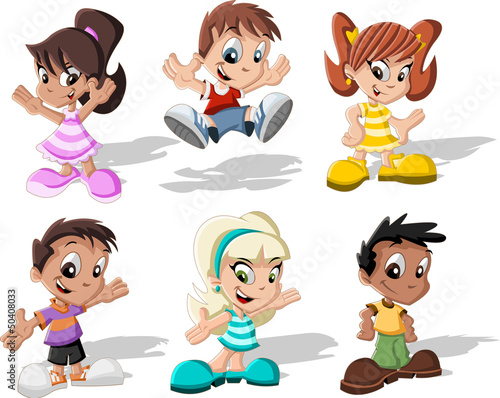 Vector: Group of six cartoon children Group of six cartoon children