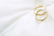 Wedding rings on ring pillow with copy space