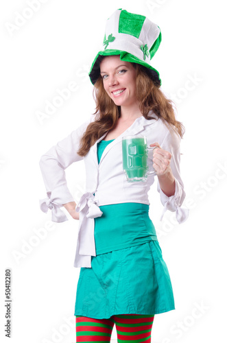 Photo: Young girl in saint patrick celebration concept Young girl in saint patrick celebration concept