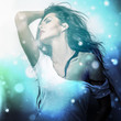 Romantic beauty woman. Multicolored pop art style photo.