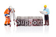 Support word in letterpress with miniature workmen