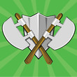 Two crossed poleaxes and shield