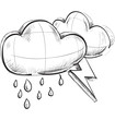 Two clouds with lightnings and rain drops
