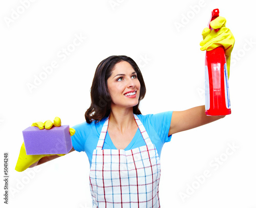 Photo: Young smiling cleaner woman. Young smiling cleaner woman.
