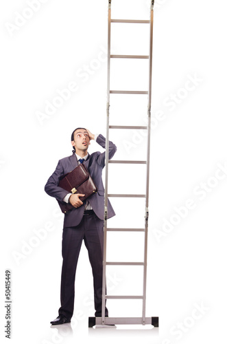 Photo: Businessman climbing the ladder isolated on white Businessman climbing the ladder isolated on white