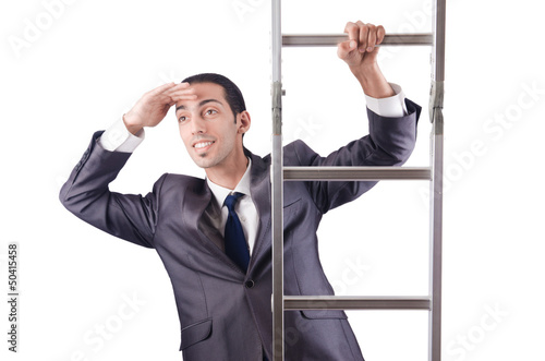 Photo: Businessman climbing the ladder isolated on white Businessman climbing the ladder isolated on white