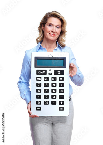 Photo: Accountant business woman with a calculator. Accountant business woman with a calculator.