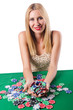 Woman in casino playing cards