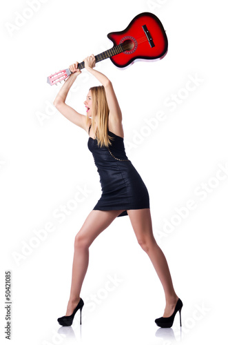 Photo: Female guitar player isolated on white Female guitar player isolated on white
