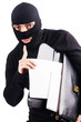 Industrial espionage concept with person in balaclava