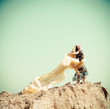 Woman walking in a desert