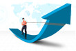Businessman pull arrow on world map background