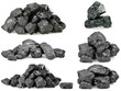 Set of piles of coal isolated on white