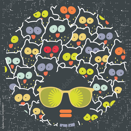 Vector: Black head woman with strange pattern hair. Black head woman with strange pattern hair.