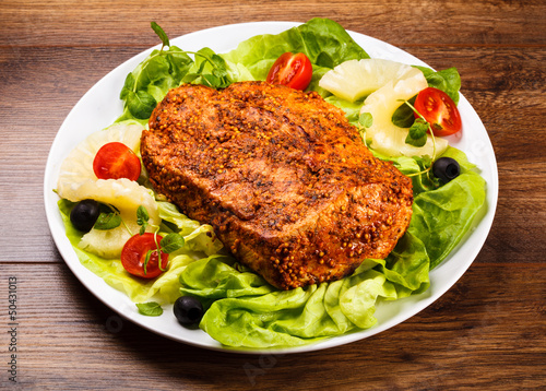 Photo: Raw, marinated pork and vegetables Raw, marinated pork and vegetables