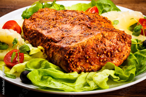 Photo: Raw, marinated pork and vegetables Raw, marinated pork and vegetables