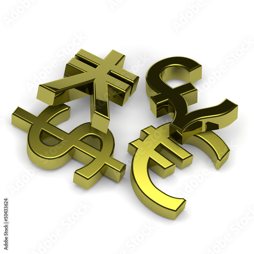 Illustration: Currency symbols set on white Currency symbols set on white