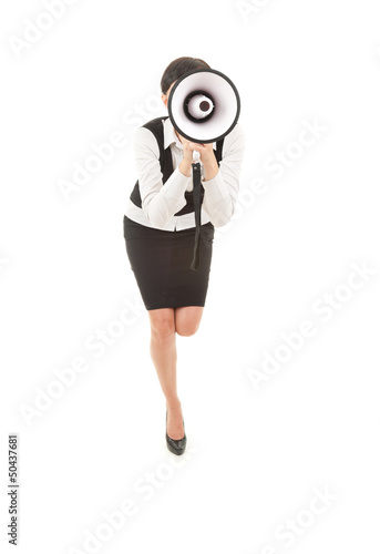 Photo: young businesswoman with megaphone, shouting young businesswoman with megaphone, shouting