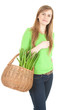 young woman with wicker basket