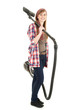 young woman with a vacuum cleaner