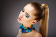 Profile of Sensual Woman with glazed Green - Blue Jewels. Relax
