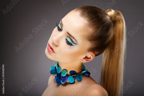 Photo: Profile of Sensual Woman with glazed Green - Blue Jewels. Relax Profile of Sensual Woman with glazed Green - Blue Jewels. Relax