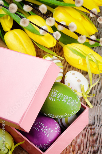 Photo: Colorful Easter eggs in gift box Colorful Easter eggs in gift box