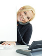 Female office assistant has fun to call a customer
