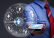 Business woman accessing global social network