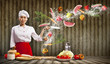 Asian female cook with knife