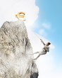 businesswoman climbing mountain