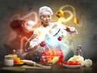 Asian female cooking with magic