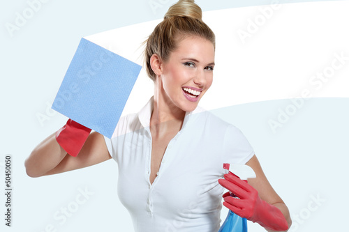 Photo: young housewife cleaning on white young housewife cleaning on white