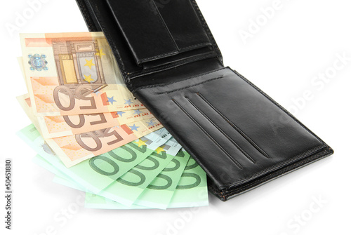 Photo: Euro in wallet isolated on white Euro in wallet isolated on white