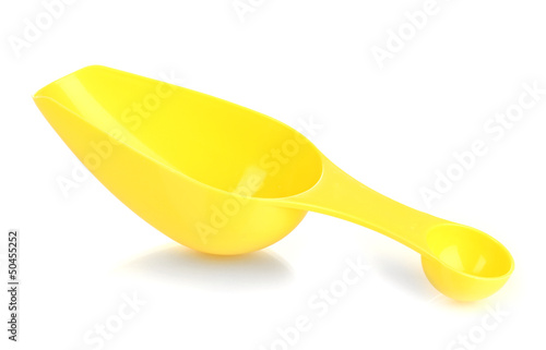 Photo: Empty measuring cup for washing powder isolated on white Empty measuring cup for washing powder isolated on white