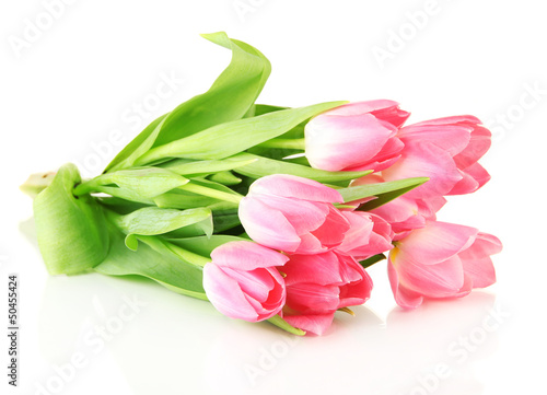 Photo: Pink tulips isolated on white Pink tulips isolated on white