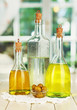 Original glass bottles with salad dressing