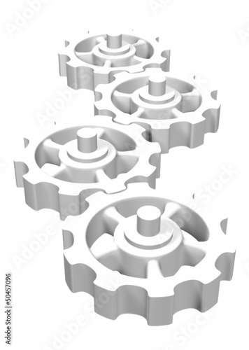Illustration: Vier Zahnräder Weiß isoliert 1 Vier Zahnräder Weiß isoliert 1