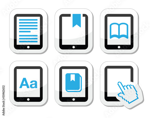 Vector: E-book reader, e-reader vector icons set E-book reader, e-reader vector icons set