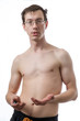 young man with naked torso, isolated over white