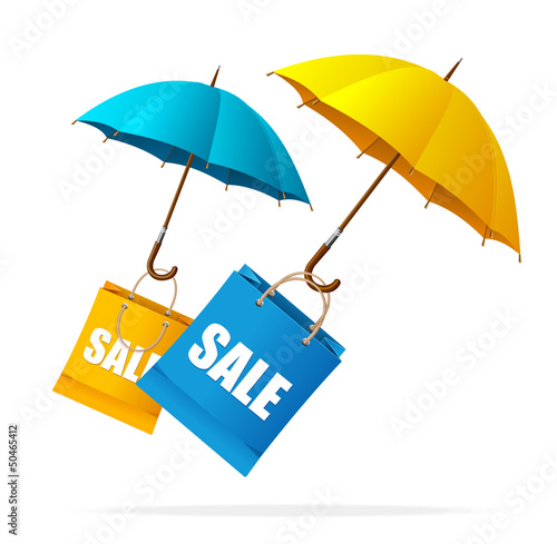 Vector: Vector spring sale labels with umbrellas Vector spring sale labels with umbrellas
