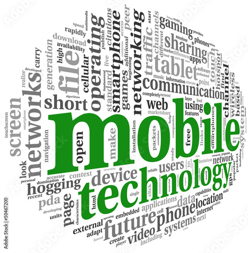 Illustration: Mobile technology concept in word tag cloud Mobile technology concept in word tag cloud