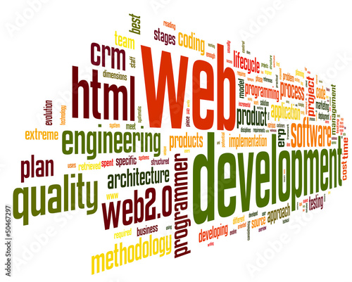 Illustration: Web development concept in word tag cloud Web development concept in word tag cloud